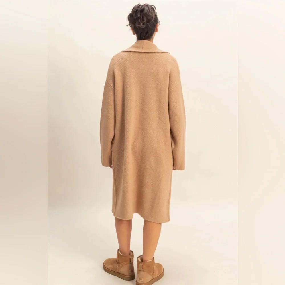 NEW Double Zero Taupe Longline Duster Cardigan Open Front Sweater Size Small